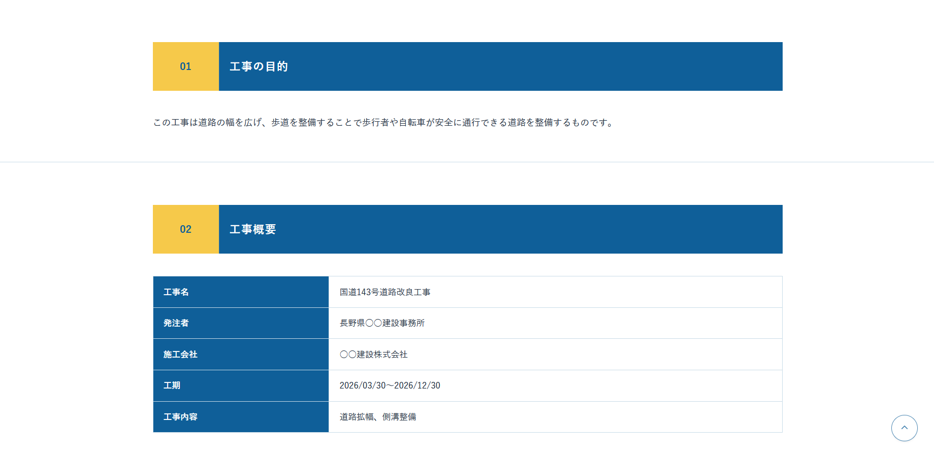 工事QRページの掲載イメージ